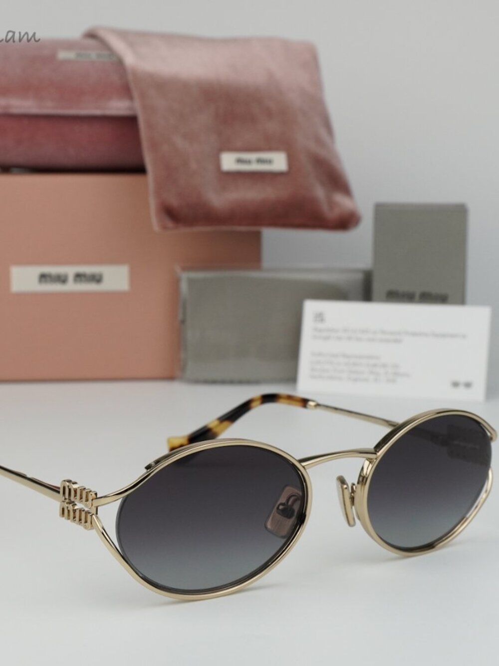 Miu Miu Women Sunglasses Pale Gold Grey Gradient Oval MU52YS ZVN5D1 BRAND NEW
